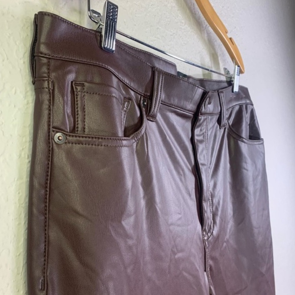 BANANA REPUBLIC Cropped Bootcut Faux Leather Chocolate Brown Elegant Urban Pants - Picture 8 of 15